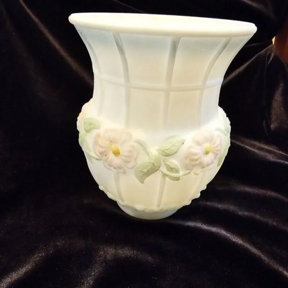 Antique Vintage Milk Glass Hand Painted Floral Lamp or Chandelier Shade